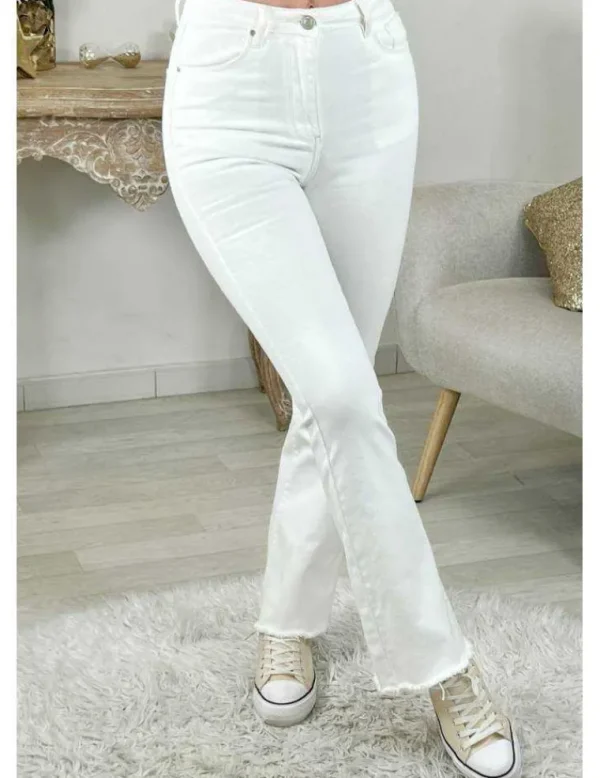 My Look Féminin Mon jeans taille haute blanc " flare & used" Best