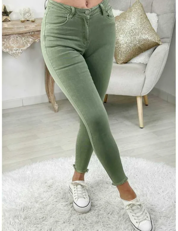 My Look Féminin Mon jeans taille haute vert olive" bas used" Discount
