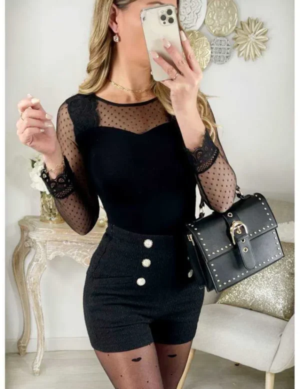 My Look Féminin mon joli body noir "plumetis et broderies" Clearance