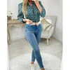 My Look Féminin Mon joli chemisier satiné " green & Blue Print" Sale