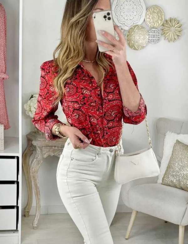 My Look Féminin Mon joli Chemisier satiné "Red cachemire" Hot