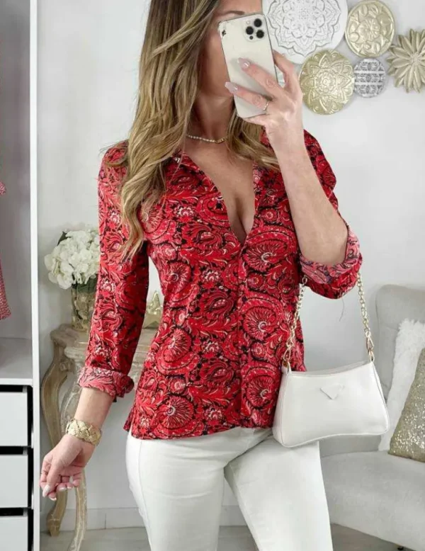 My Look Féminin Mon joli Chemisier satiné "Red cachemire" Hot
