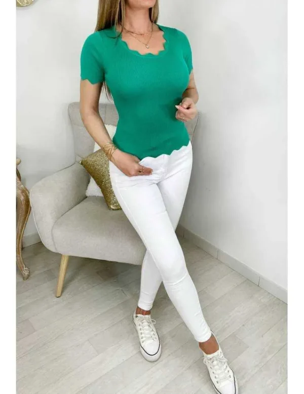 My Look Féminin Mon joli top en maille col festonné " so green" Fashion
