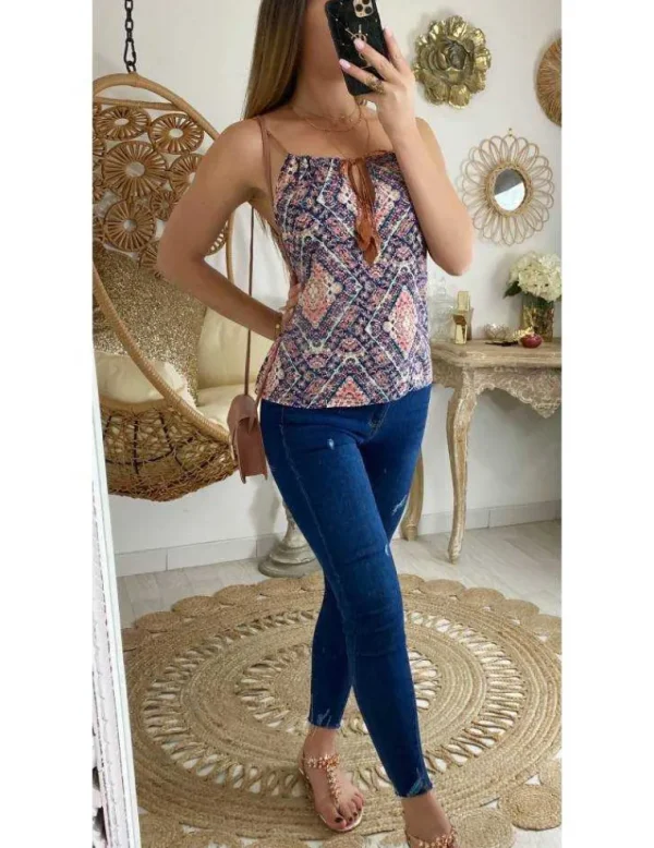 My Look Féminin Mon joli top rose imprimé et col à nouer Outlet