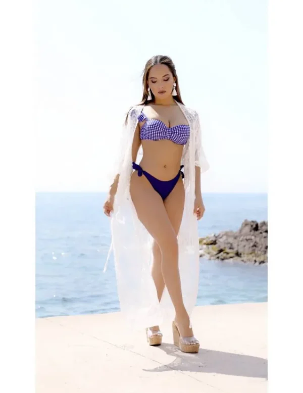 My Look Féminin Mon maillot bleu push up carreaux et volants Discount