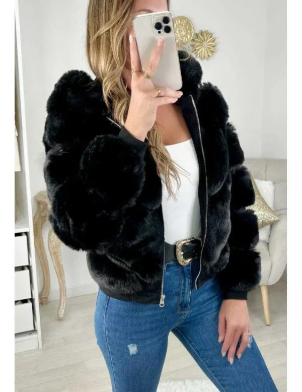 My Look Féminin * Mon manteau court noir" Hood & Fur" Discount
