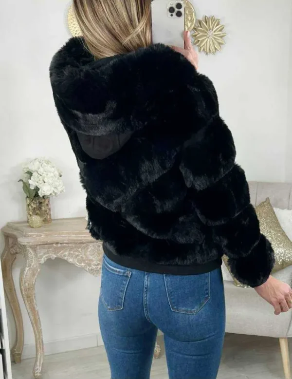 My Look Féminin * Mon manteau court noir" Hood & Fur" Discount