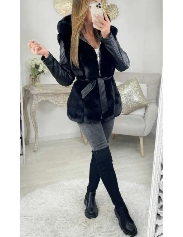 My Look Féminin Mon manteau noir style cuir " Hood & Fur" Fashion