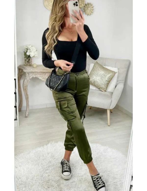 My Look Féminin Mon pantalon kaki satiné "cargo" Outlet