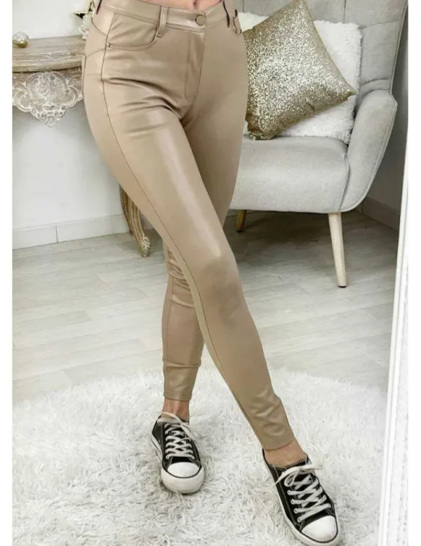 My Look Féminin Mon pantalon/ legging caramel "style cuir" Sale