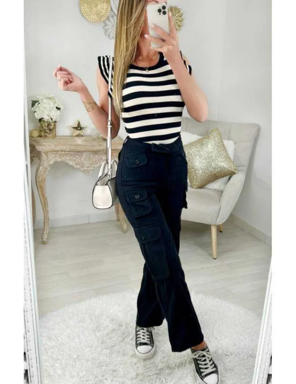 My Look Féminin Mon pantalon noir style cargo " wide legs" Hot
