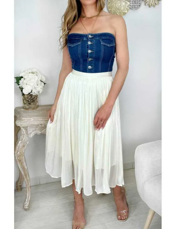 My Look Féminin Mon petit bustier en jeans " boutonné" New