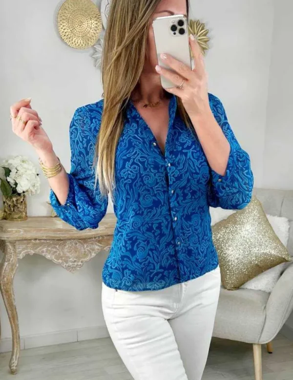 My Look Féminin Mon petit chemisier boutonné " blue print" Clearance