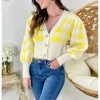 My Look Féminin Mon petit gilet yellow & beige "boutons strass" Discount
