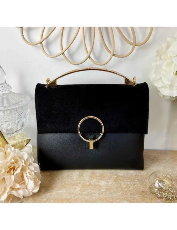 My Look Féminin Mon petit sac style cuir black anse et boucle Gold Sale