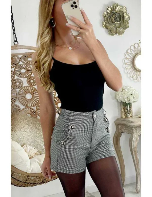 My Look Féminin Mon petit short pied de poule "jolis boutons" Discount