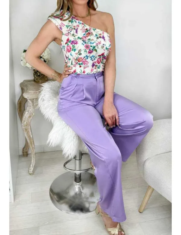 My Look Féminin Mon petit top fleuri " one shoulder & col volant" Sale