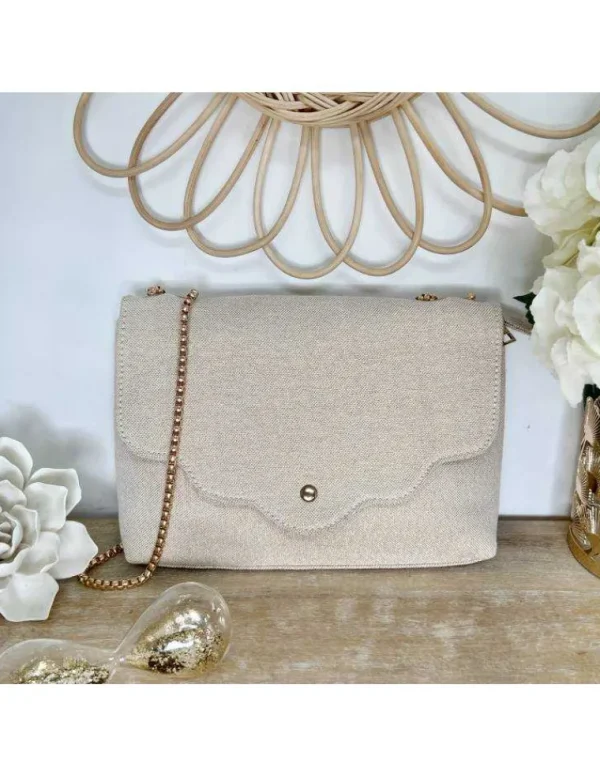 My Look Féminin Mon sac beige scintillant " gold chain" Online