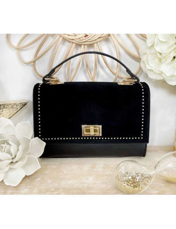 My Look Féminin Mon sac black mi daim mi style cuir "petits clous" Sale