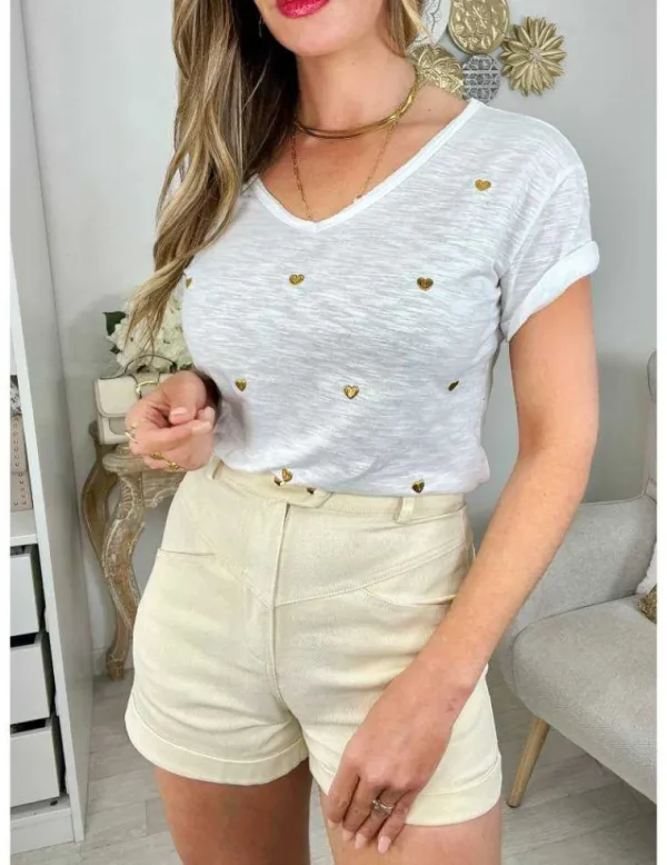 My Look Féminin Mon short beige "boutons dorés" Discount