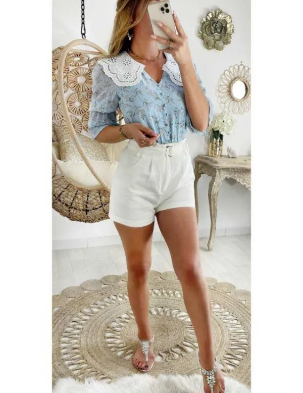 My Look Féminin Mon short en jeans blanc taille haute Clearance