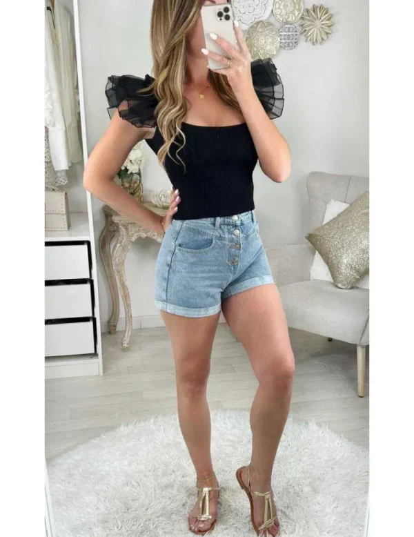 My Look Féminin Mon short en jeans "taille haute boutonné" Online