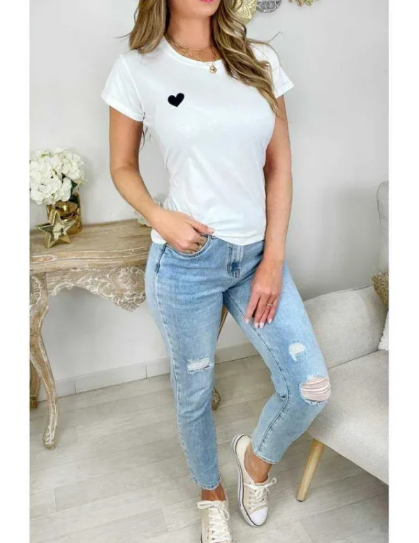 My Look Féminin Mon tee shirt blanc " blue heart" Clearance