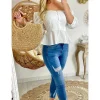 My Look Féminin Mon top blanc boutonné et manches en broderie anglaise Sale