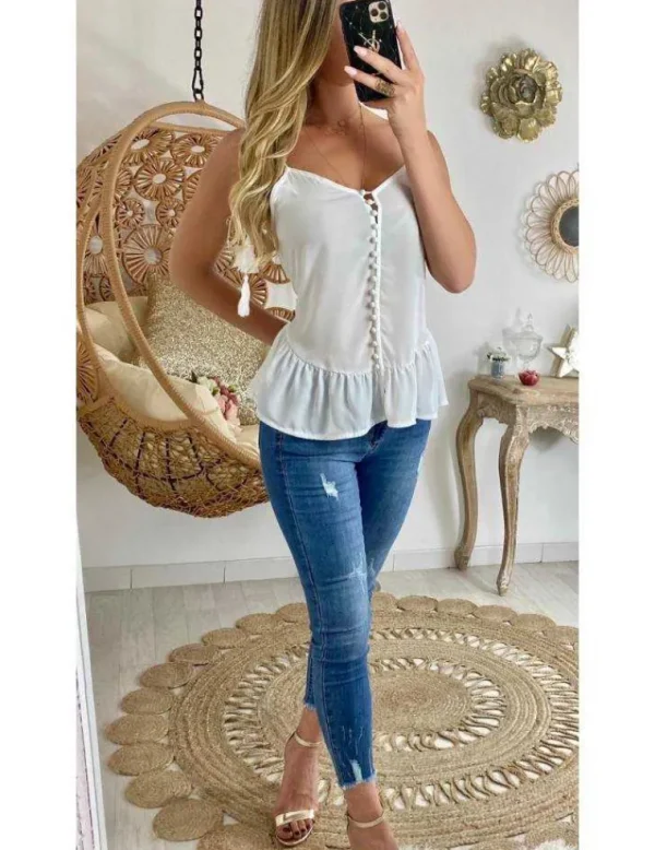My Look Féminin Mon top blanc "volants et boutonné" Discount