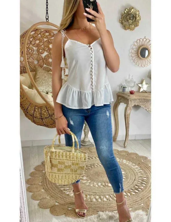 My Look Féminin Mon top blanc "volants et boutonné" Discount