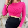 My Look Féminin Mon top fuchsia style lycra "buste croisé et boutons dorés" Best