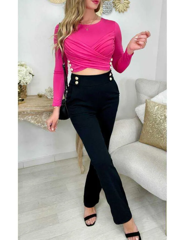 mon_top_fuchsia_style_lyc_2.webp My Look Féminin Mon top fuchsia style lycra "buste croisé et boutons dorés" Best