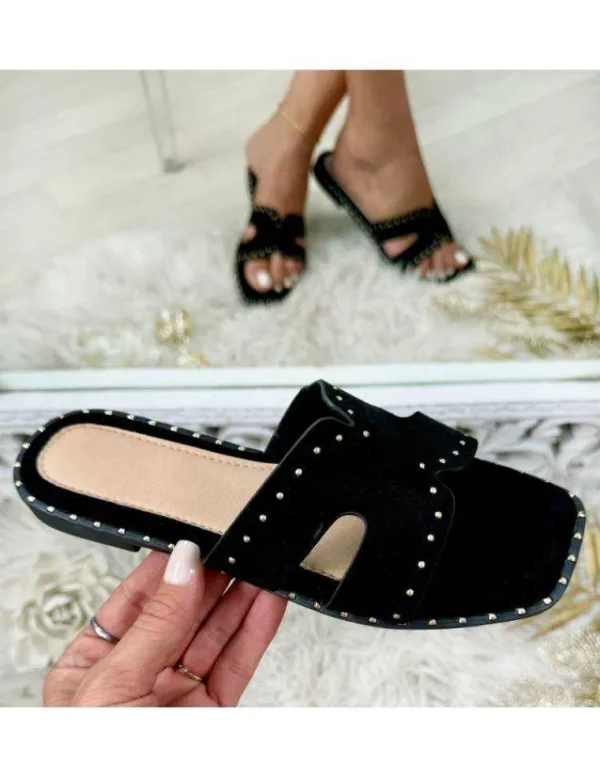 My Look Féminin mules style daim & clous dorés Best