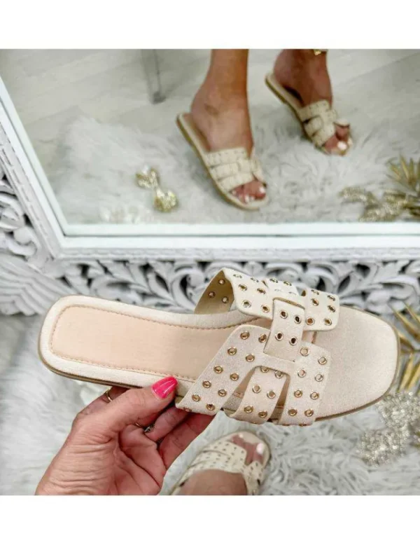 My Look Féminin mules style daim beige et dorées "inspi" Best