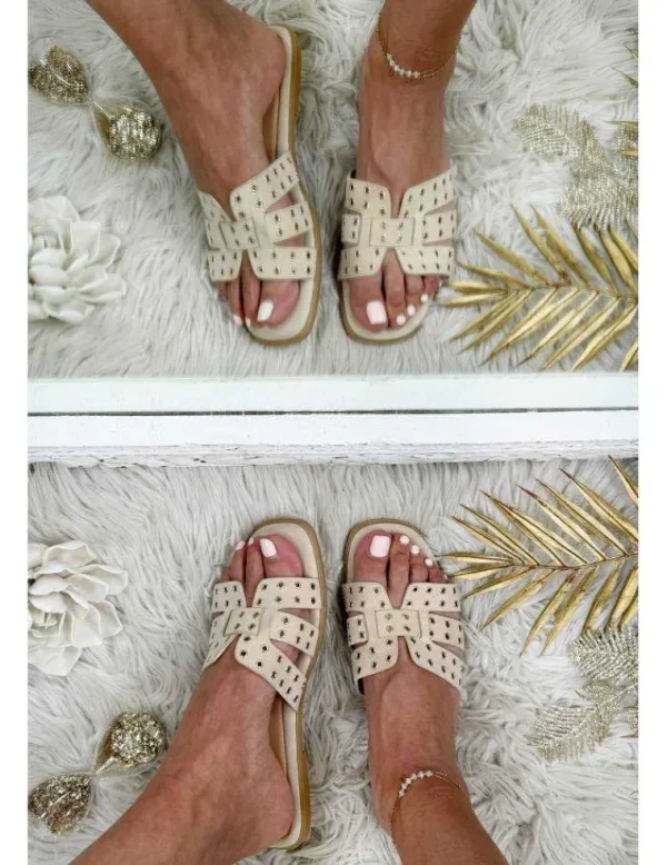 My Look Féminin mules style daim beige et dorées "inspi" Best
