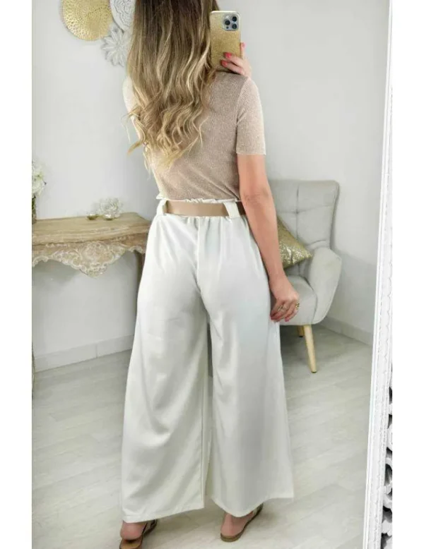 My Look Féminin pantalon classique écru et ceinture style cuir Outlet