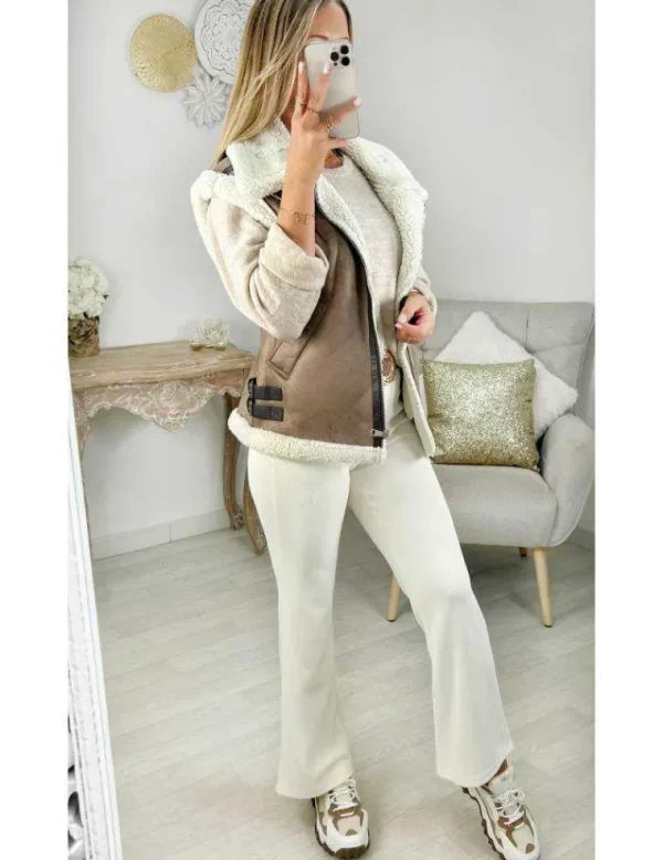 My Look Féminin pantalon côtelé écru Sale