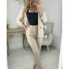 My Look Féminin pantalon droit beige fines rayures Fashion
