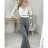 My Look Féminin pantalon fluide gris & ceinture blanche Outlet