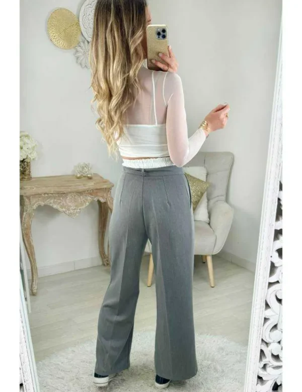 My Look Féminin pantalon fluide gris & ceinture blanche Outlet