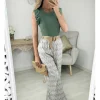 My Look Féminin pantalon fluide motifs kaki & ceinture tressée Online
