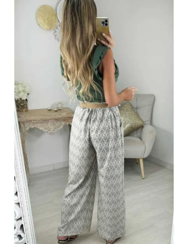 My Look Féminin pantalon fluide motifs kaki & ceinture tressée Online