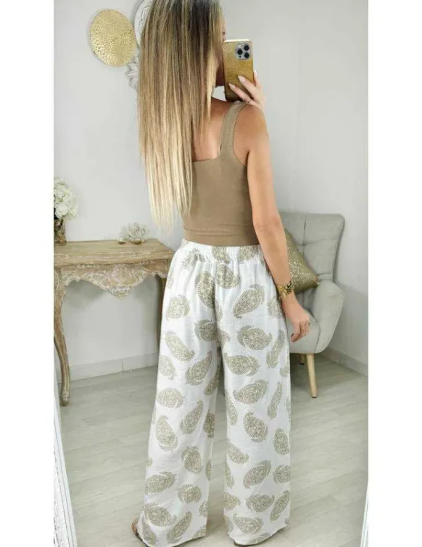 My Look Féminin pantalon léger style lin motifs camel Best