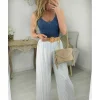 My Look Féminin pantalon style lin rayé & sa ceinture Best