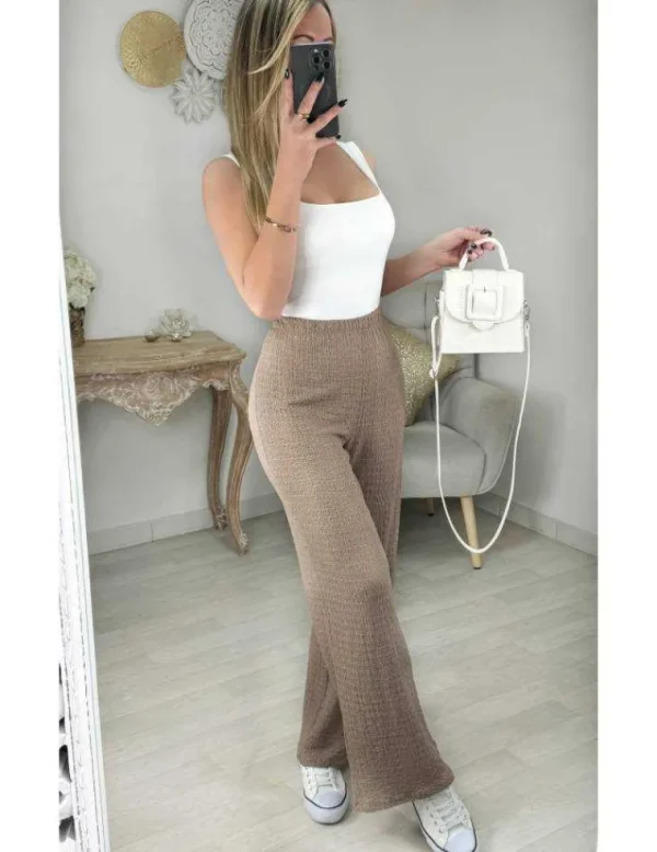 My Look Féminin Pantalon taupe style lin Sale