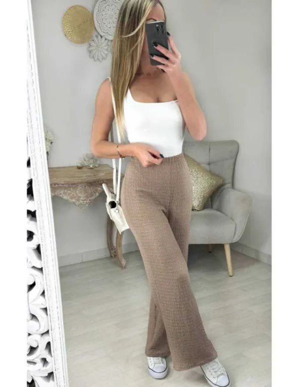 My Look Féminin Pantalon taupe style lin Sale