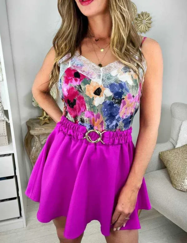 My Look Féminin Petit top col dentelle "blurry flowers" Best