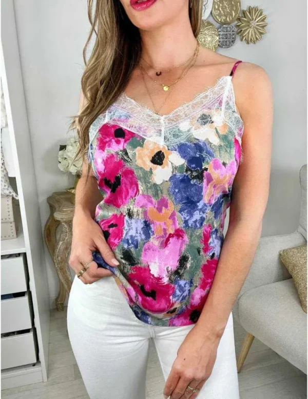 My Look Féminin Petit top col dentelle "blurry flowers" Best
