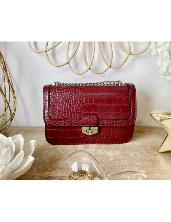 My Look Féminin Petit sac en cuir bordeaux "style croco" Clearance
