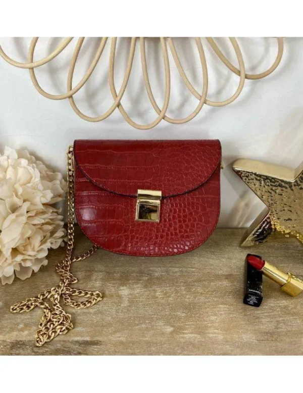 My Look Féminin Petit sac en cuir rouge "style croco" Clearance